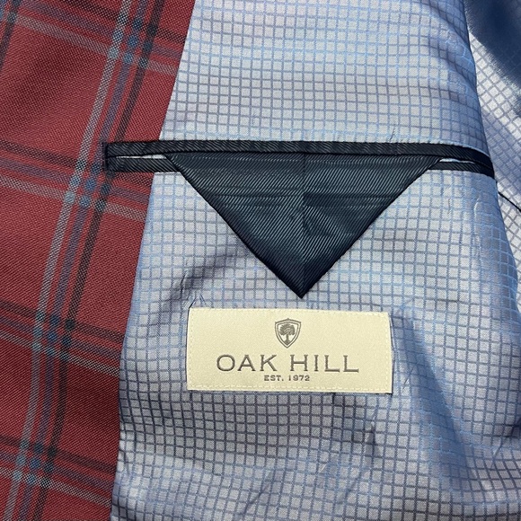Oak Hill 3XL Men's 56R Red Windowpane Plaid Blue Gray Blazer Jacket Sport Coat - Picture 4 of 7